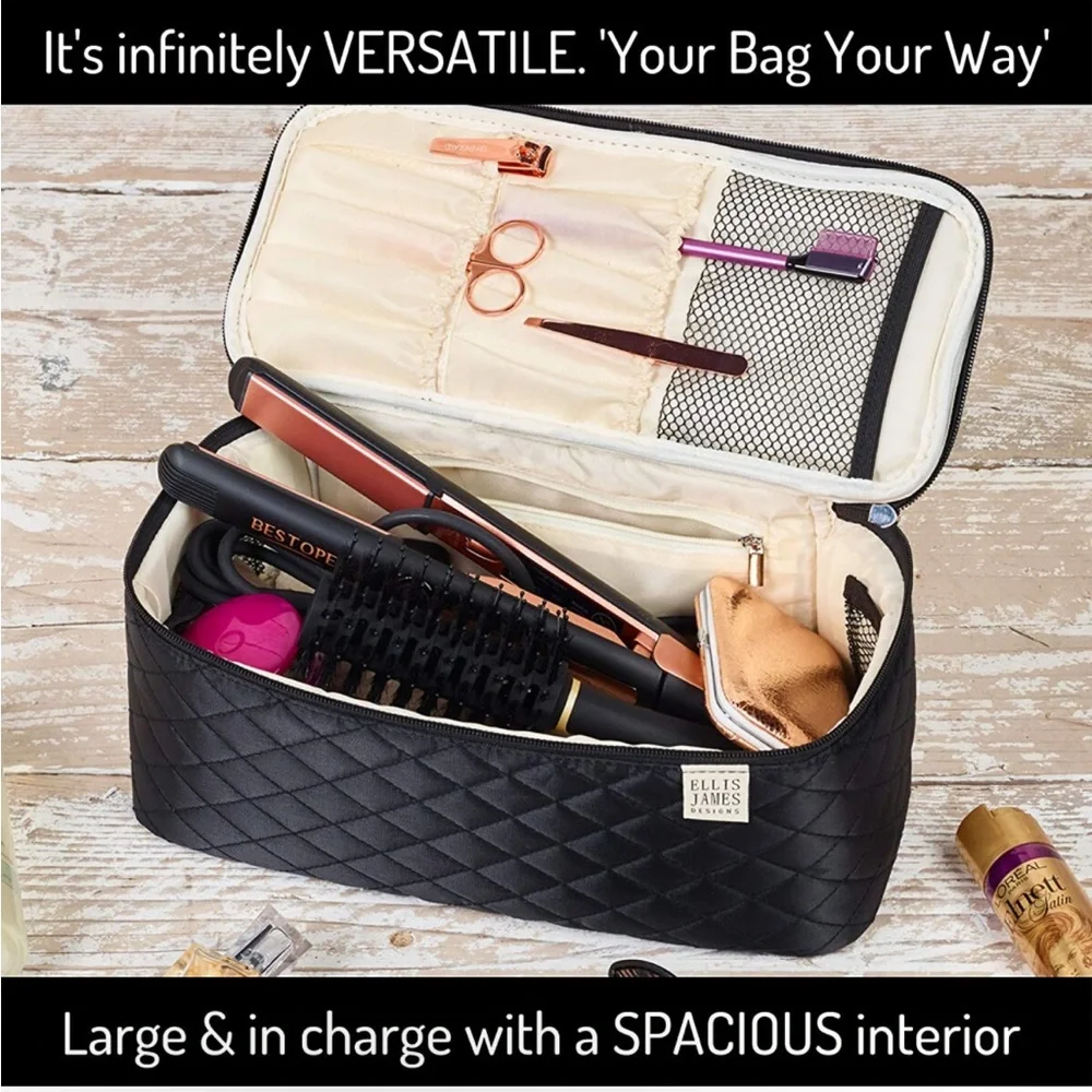 Ellis James Black and Cream Makeup Travel Bag